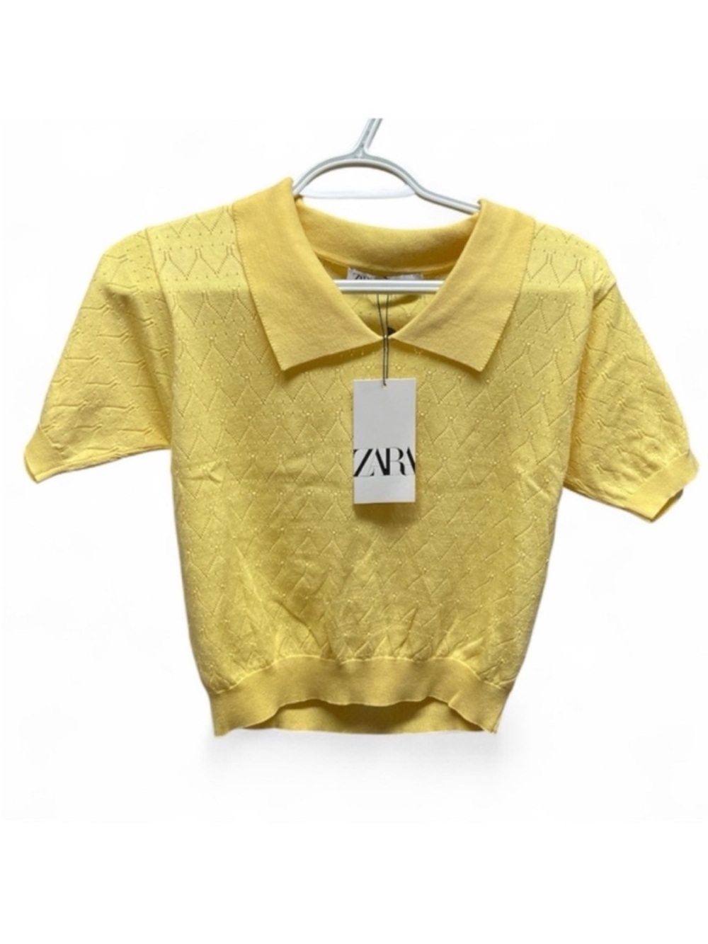 ZARA Womens Pointelle Knit Polo Yellow Size Medium - Picture 5 of 11